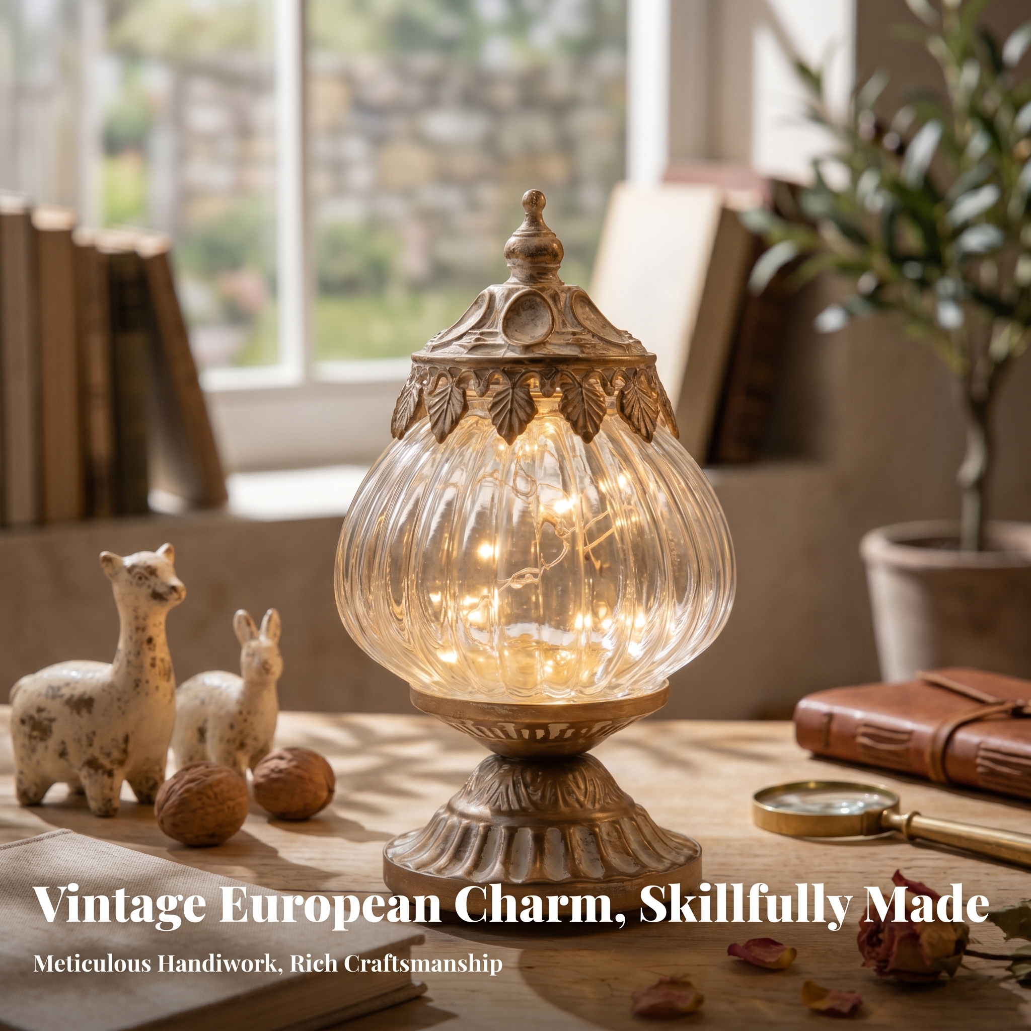 Photography Lighting Lamp - Vintage Ribbed Glass Lantern Ornately Detailed